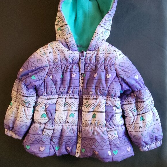 London Fog Infant Girls Hooded Puffer Jacket~18M~18 Months Multicolor/Hearts - Picture 10 of 11